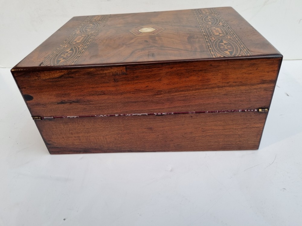 Victorian 30cm inlaid walnut document box c 1880 View VII