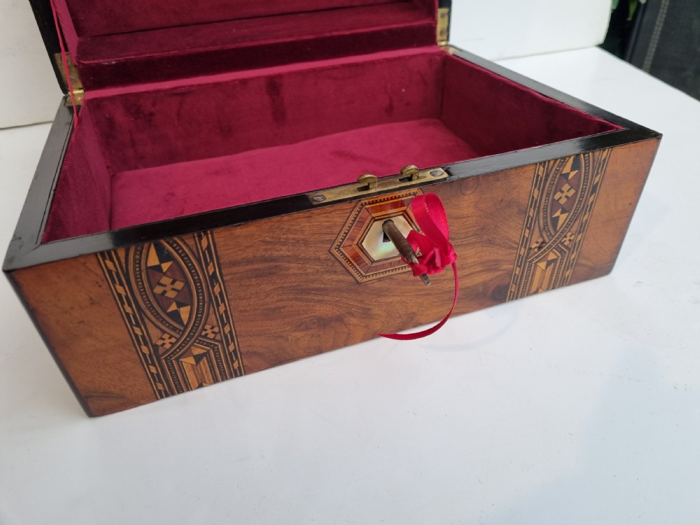 Victorian 30cm inlaid walnut document box c 1880 View XI