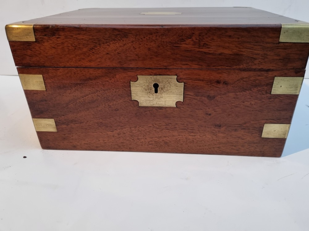 Victorian 30cm walnut brass bound writing box c 1880 View II