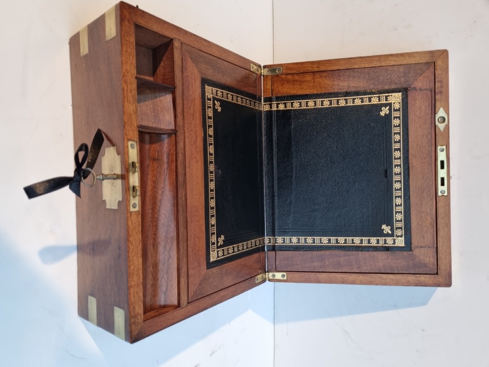 Victorian 30cm walnut brass bound writing box c 1880 View VIII