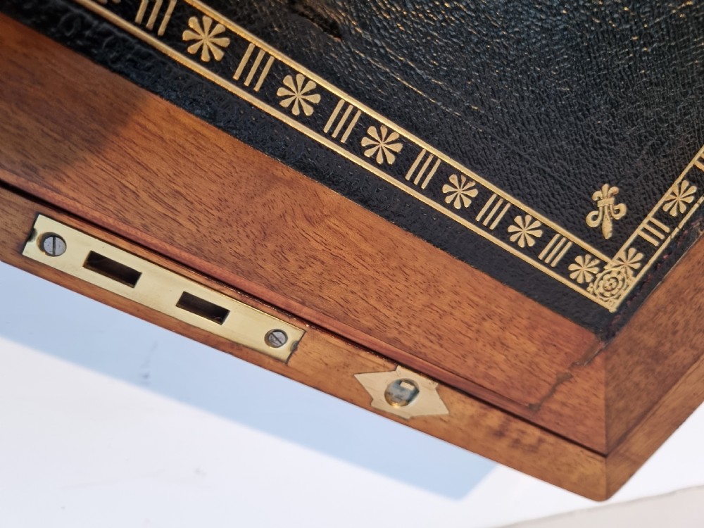 Victorian 30cm walnut brass bound writing box c 1880 View XI