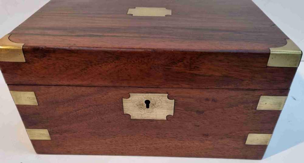 Victorian 30cm walnut brass bound writing box c 1880
