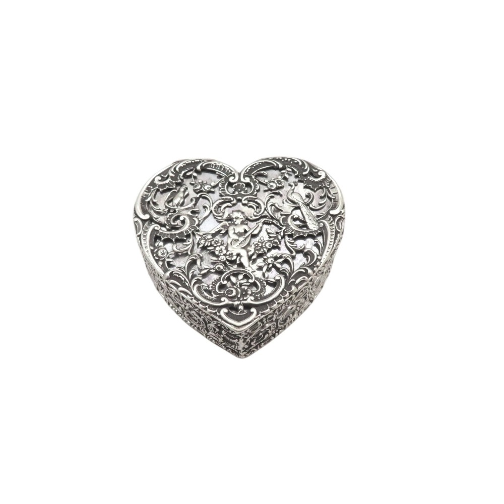 Antique Victorian Sterling Silver 'Heart' Trinket Box 1891
