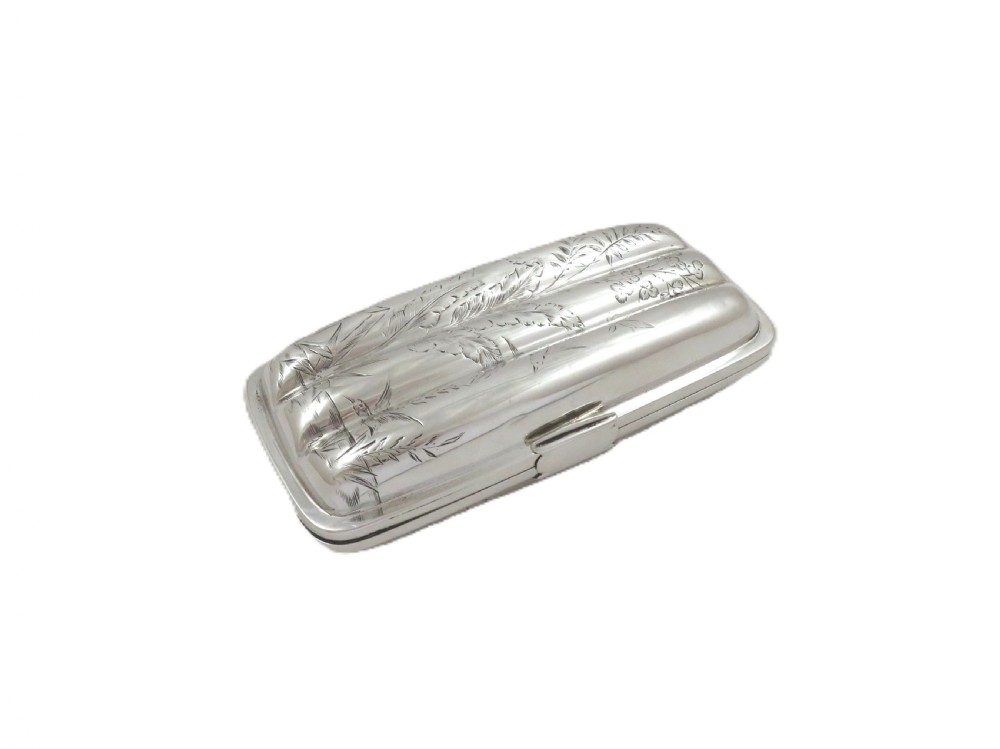 Antique Victorian Sterling Silver 3 Tube Cigar Case 1880 - Birds