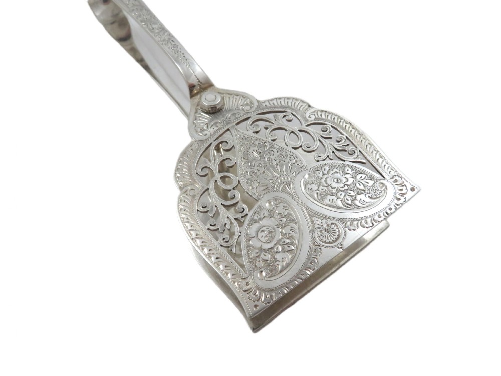 Pair of Antique Victorian Sterling Silver Cake / Bread Serving Tongs 1899 View III