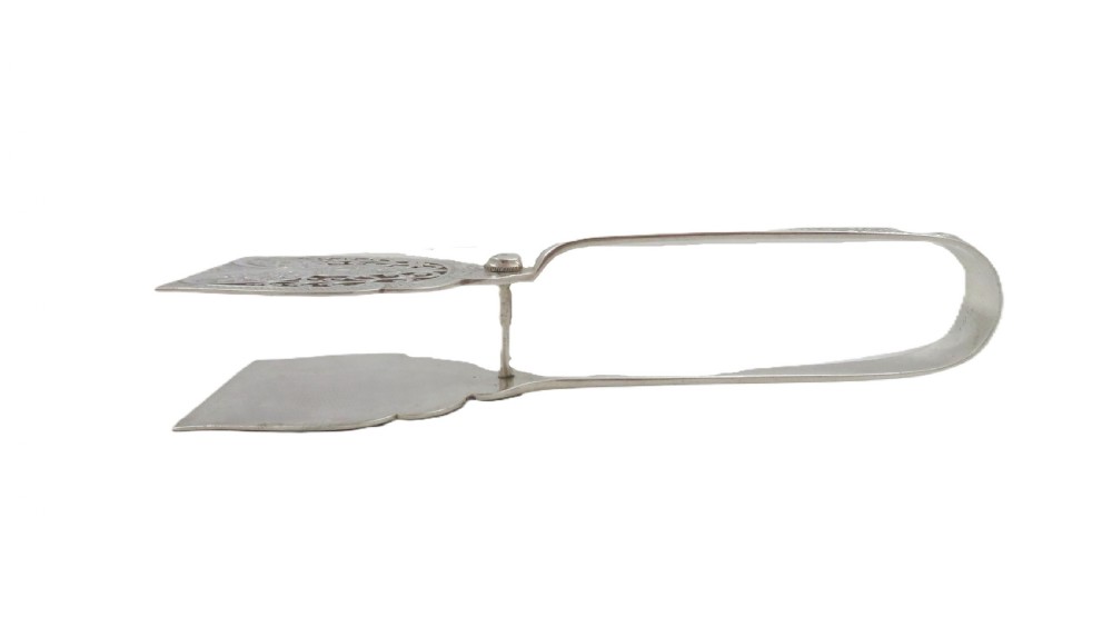 Pair of Antique Victorian Sterling Silver Cake / Bread Serving Tongs 1899 View IV