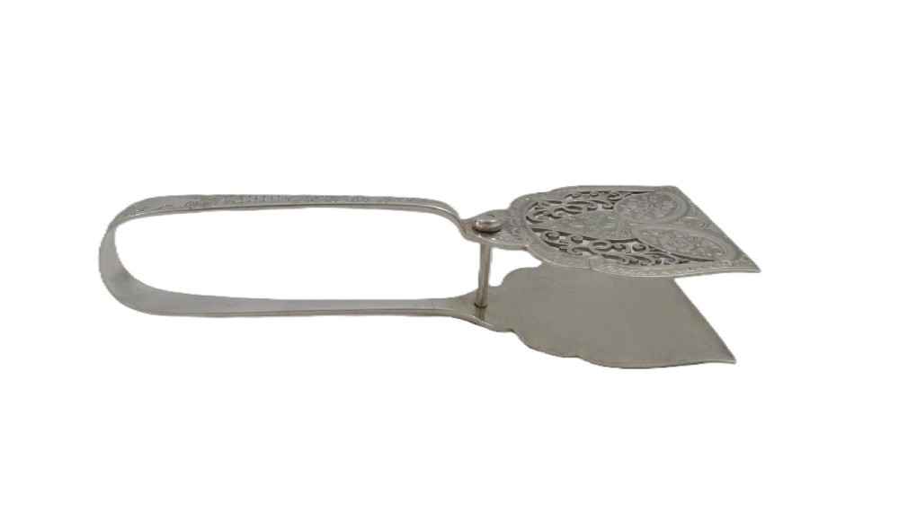 Pair of Antique Victorian Sterling Silver Cake / Bread Serving Tongs 1899 View V