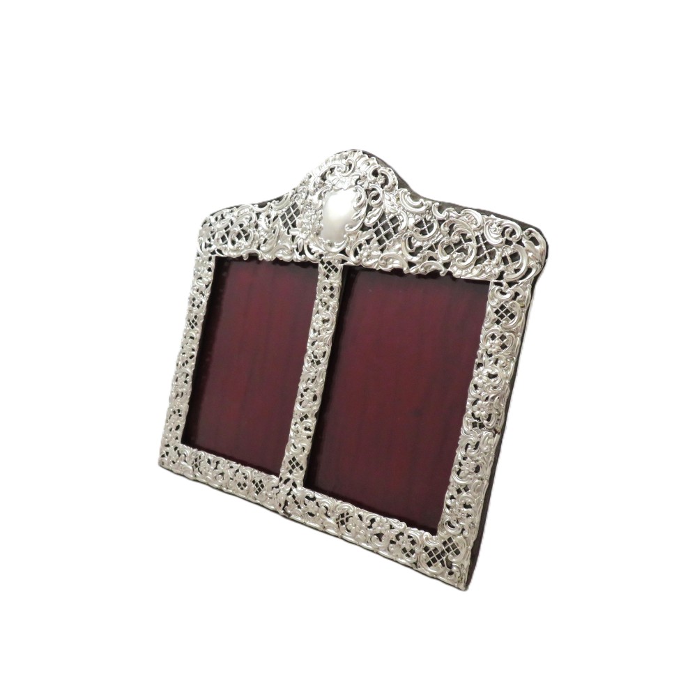 Antique Victorian Sterling Silver Double Photo Frame 1896