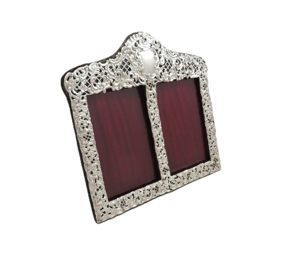 Antique Victorian Sterling Silver Double Photo Frame 1896 View V