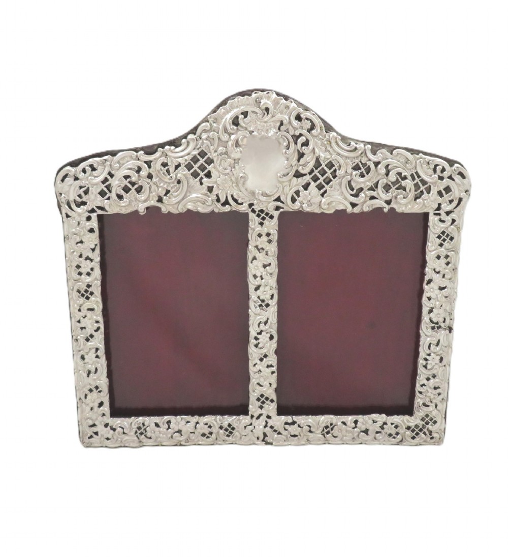Antique Victorian Sterling Silver Double Photo Frame 1896 View X