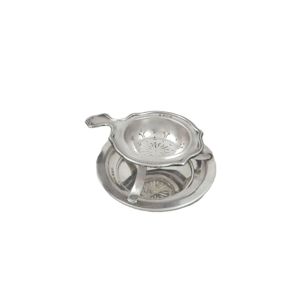 Antique Sterling Silver Tea-Strainer & Drip Bowl 1921