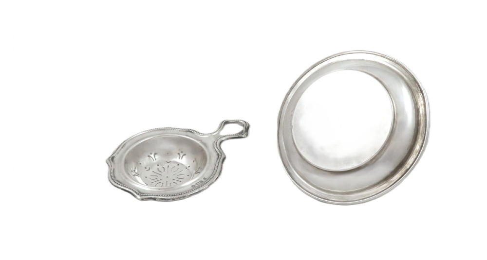 Antique Sterling Silver Tea-Strainer & Drip Bowl 1921 View VI