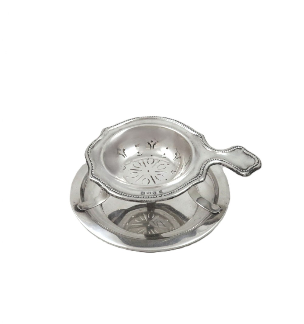 Antique Sterling Silver Tea-Strainer & Drip Bowl 1921 View VIII
