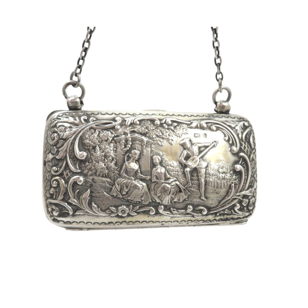 Antique Victorian Sterling Silver Purse 1900 - The Music Lesson