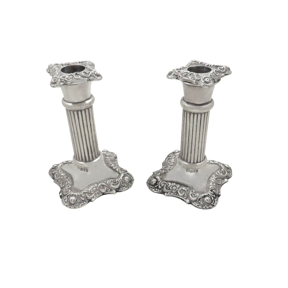 Pair of Antique Edwardian Sterling Silver Candlesticks 1901
