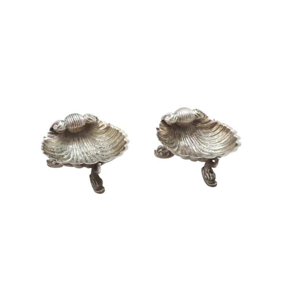 Pair of Antique Victorian Sterling Silver Shell Salts 1875