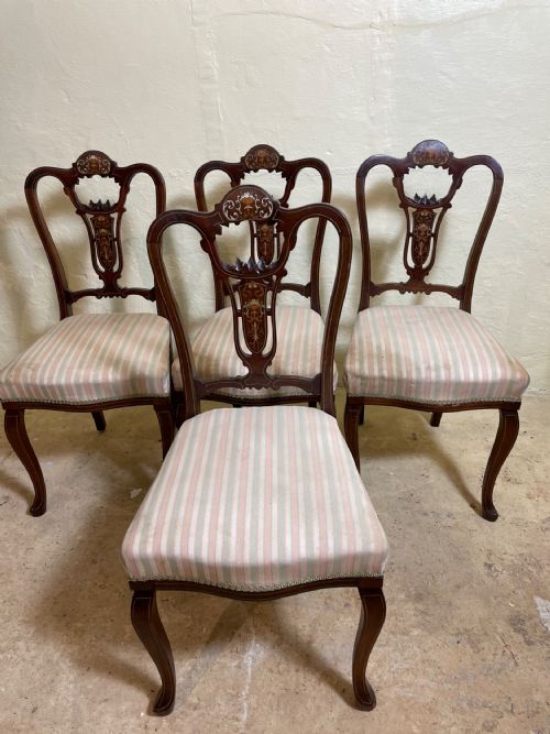 Set of Four Late Victorian  Inlaid Salon Chairs