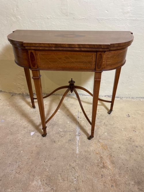 EDWARDIAN MAHOGANY AND INLAID SHERATON REVIVAL CARD TABLE - ADDITIONAL PHOTO 1