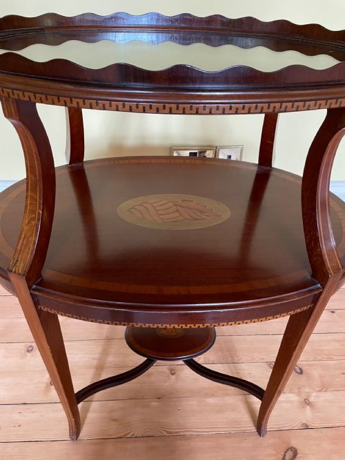 SUPERB EDWARDIAN MAHOGANY AND INLAID ETAGERE - ADDITIONAL PHOTO 3