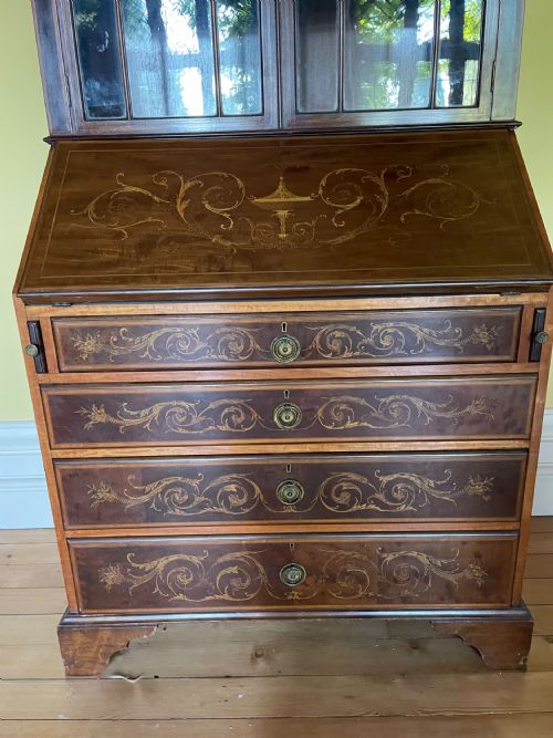 LATE VICTORIAN SHERATON REVIVAL MAHOGANY BUREAU BOOKCASE - ADDITIONAL PHOTO 1