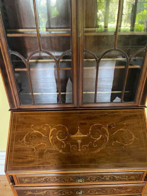 LATE VICTORIAN SHERATON REVIVAL MAHOGANY BUREAU BOOKCASE - ADDITIONAL PHOTO 2