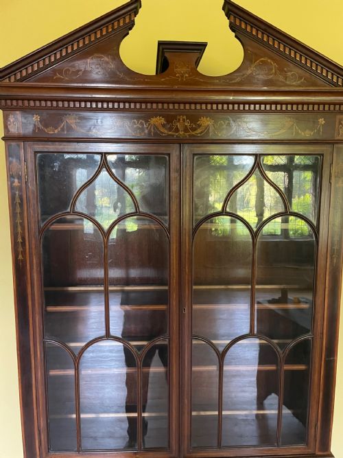 LATE VICTORIAN SHERATON REVIVAL MAHOGANY BUREAU BOOKCASE - ADDITIONAL PHOTO 3