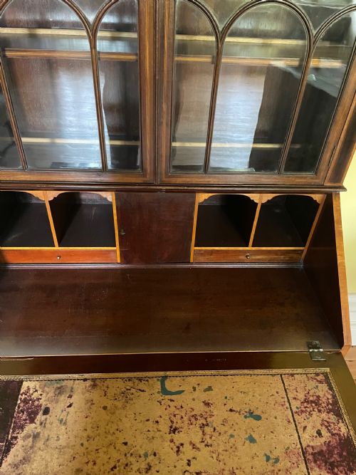 LATE VICTORIAN SHERATON REVIVAL MAHOGANY BUREAU BOOKCASE - ADDITIONAL PHOTO 4