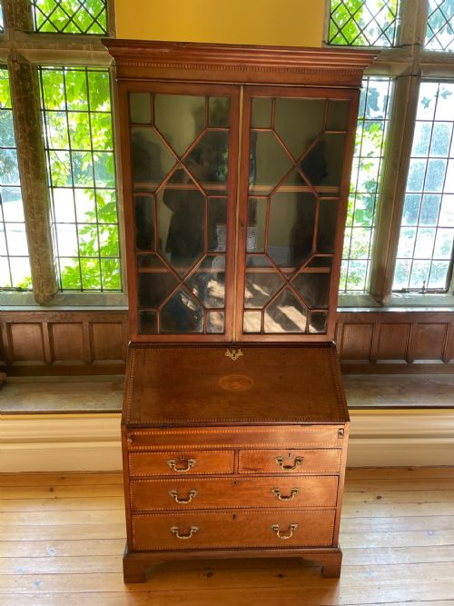 Georgian Mahogany Inlaid Bureau Bookcase
