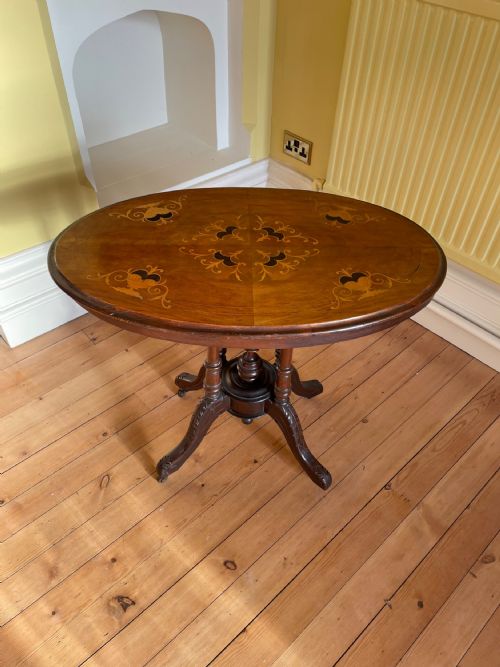 Victorian Inlaid Walnut  Oval Side Table