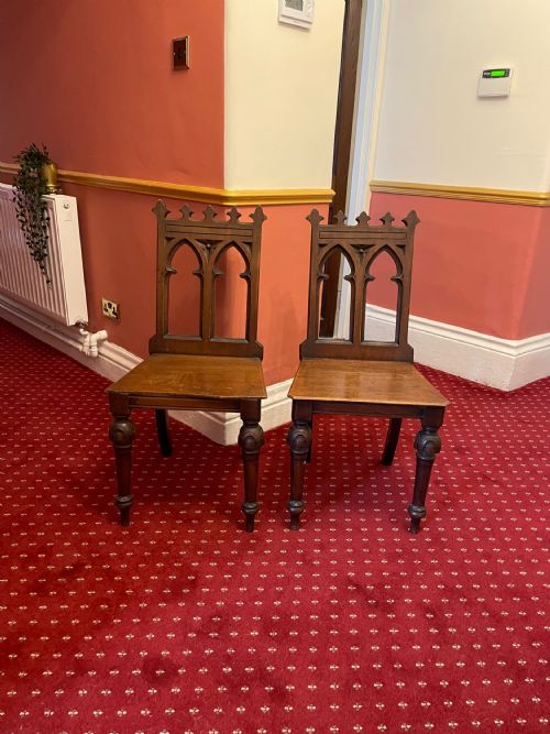 a pair of victorian gothic style hall chairs - CATEGORY: ANTIQUE CHAIRS - DATED VICTORIAN
