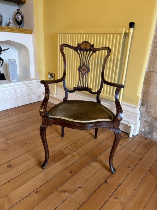 Edwardian Mahogany and Inlaid Armchair