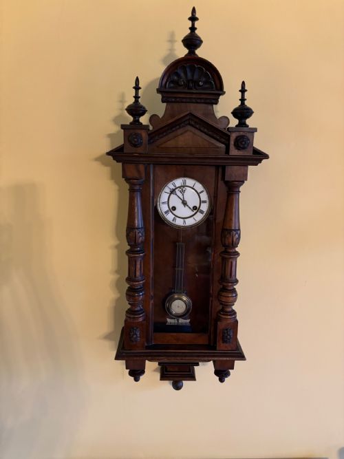 Late 19th C Vienna Walnut Wall Clock