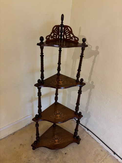 VICTORIAN WALNUT AND INLAID CORNER WHATNOT
