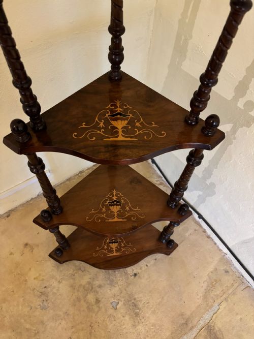 VICTORIAN WALNUT AND INLAID CORNER WHATNOT - ADDITIONAL PHOTO 1