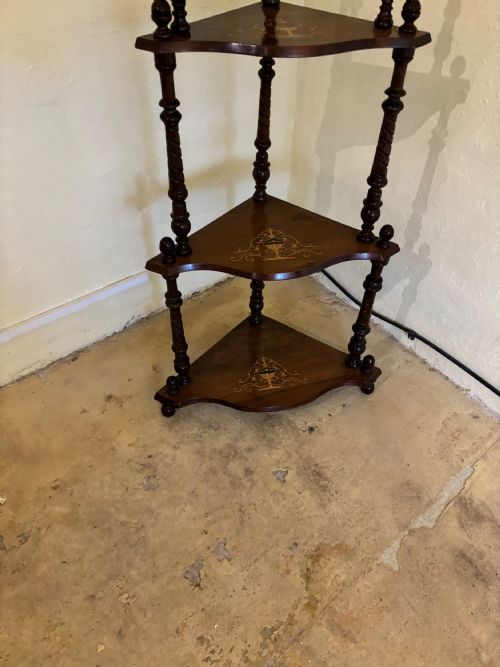 VICTORIAN WALNUT AND INLAID CORNER WHATNOT - ADDITIONAL PHOTO 2