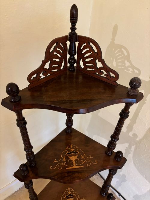 VICTORIAN WALNUT AND INLAID CORNER WHATNOT - ADDITIONAL PHOTO 3