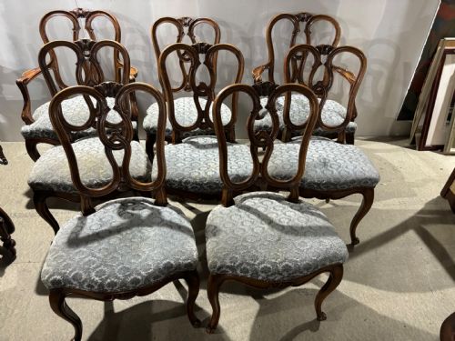 A Set of Eight French Walnut Dining Chairs C1920