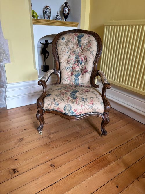 Victorian Gentleman’s Walnut Open Armed Armchair