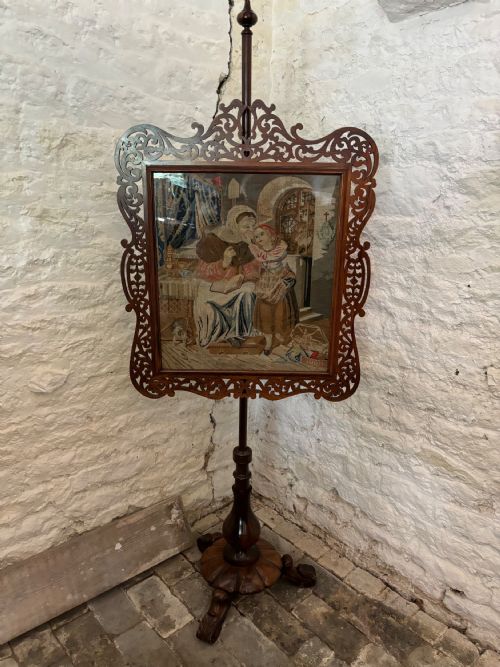 Victorian Rosewood Carved Pole Screen