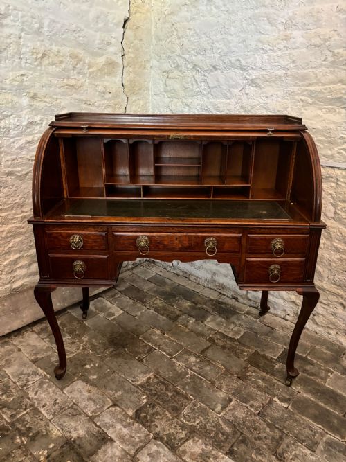 Edwardian Oak Tambour Top Desk