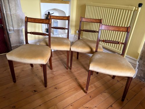Set of Four Regency Mahogany and Satinwood Inlaid  Dining Chairs