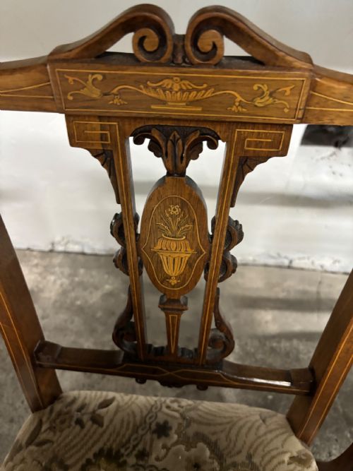 A SET OF FOUR EDWARDIAN MARQUETRY AND INLAID ROSEWOOD SALONDINING CHAIRS - ADDITIONAL PHOTO 6