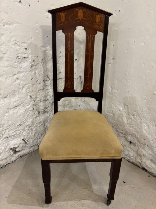 Edwardian Mahogany and Inlaid Art Nouveau High Backed Bedroom/Side Chair
