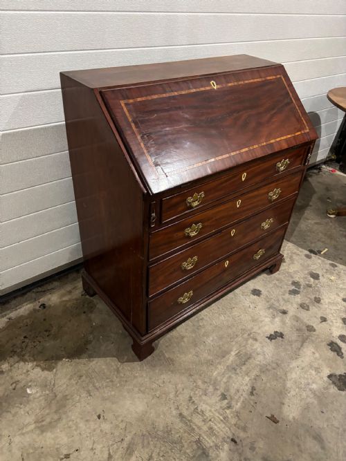 A GEORGE LLL MAHOGANY AND INLAID BUREAU - ADDITIONAL PHOTO 2
