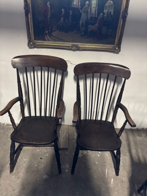 A SET OF SIX VICTORIAN ASH AND ELM STICK BACK KITCHEN DINING CHAIRS - ADDITIONAL PHOTO 1