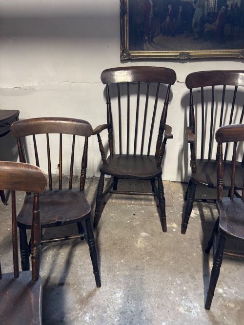 A SET OF SIX VICTORIAN ASH AND ELM STICK BACK KITCHEN DINING CHAIRS - ADDITIONAL PHOTO 2