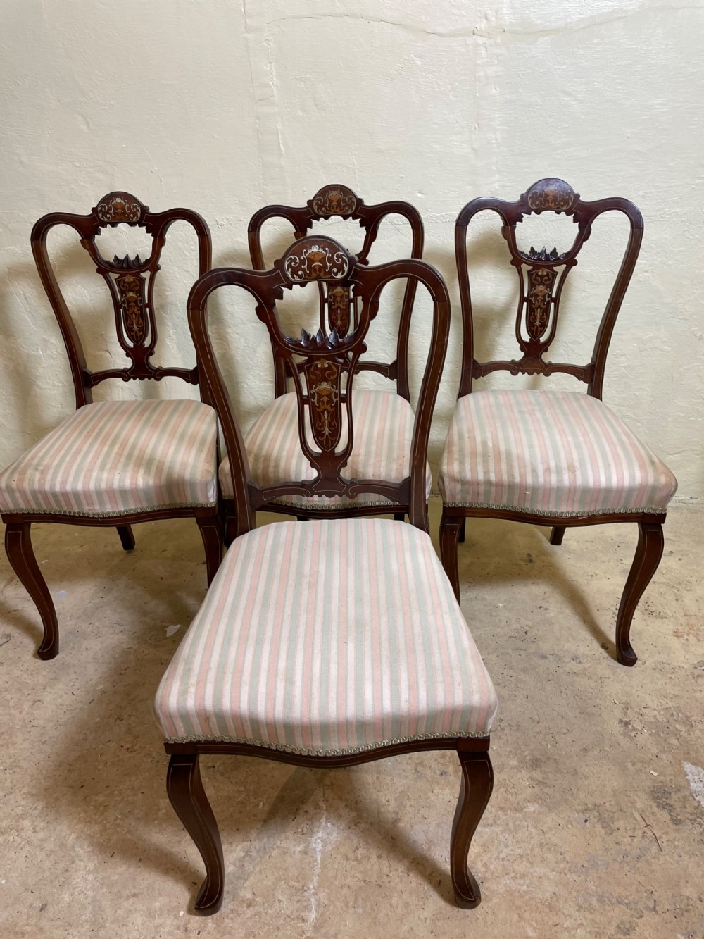 Set of four Late Victorian  inlaid salon chairs