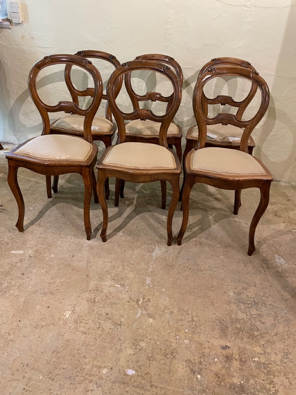 Set of six Continental late 19th.c. walnut  balloon back dining chairs