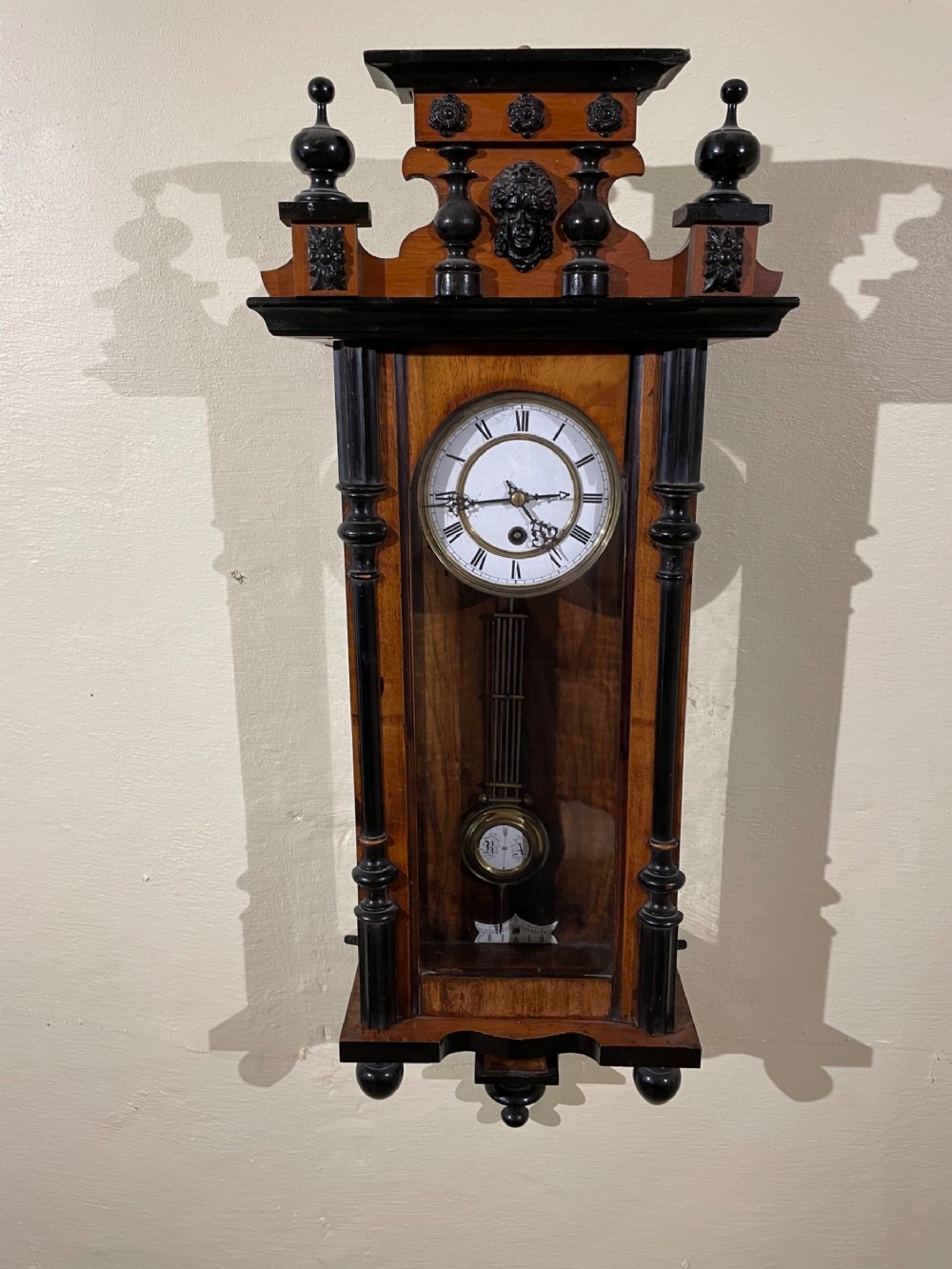 19th c. Vienna timepiece wall clock.