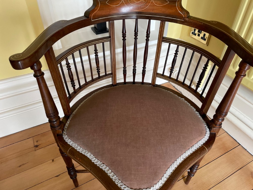 Edwardian Mahogany and Inlaid Corner Chair View II